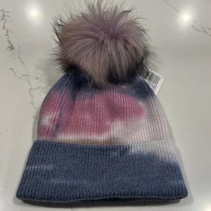 Furlux Tie-Dye & Fox Fur Pom-Pom Beanie